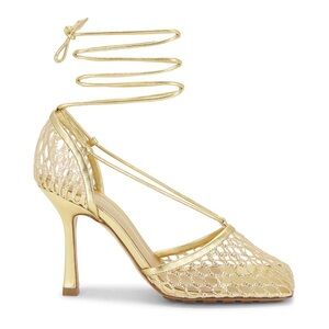 Bottega Veneta D'Orsay Pumps, Gold Stretch Lace-Up Heels